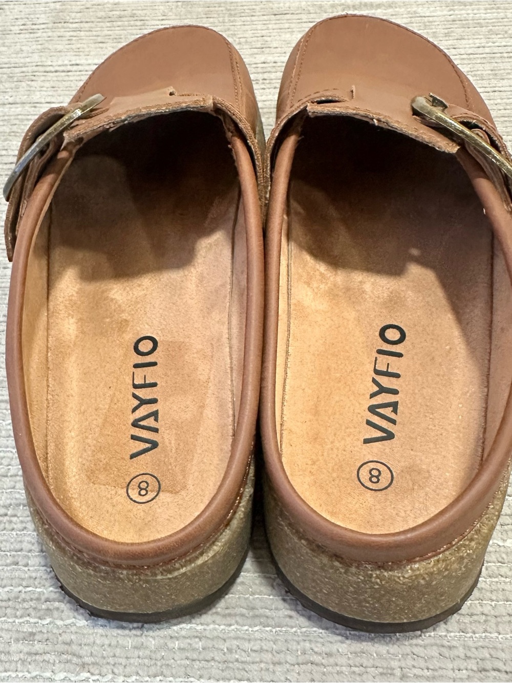VAYFIO Women's Leather Clogs Mules Size 8 Buckle Cork Footbed Comfort Shoes - Picture 7 of 8